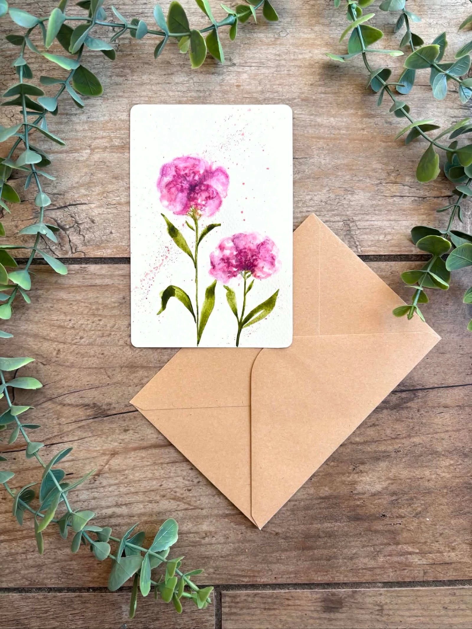 Peinture aquarelle œillets roses 